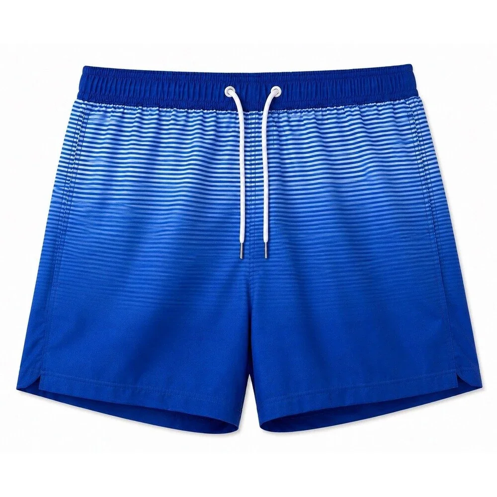 QRANSS Swim Shorts Men's XL Blue Striped Quick Dry Lined Pockets Beach Summer